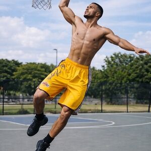 Unk Bright Yellow Los Angeles Lakers Athletic Basketball Shorts